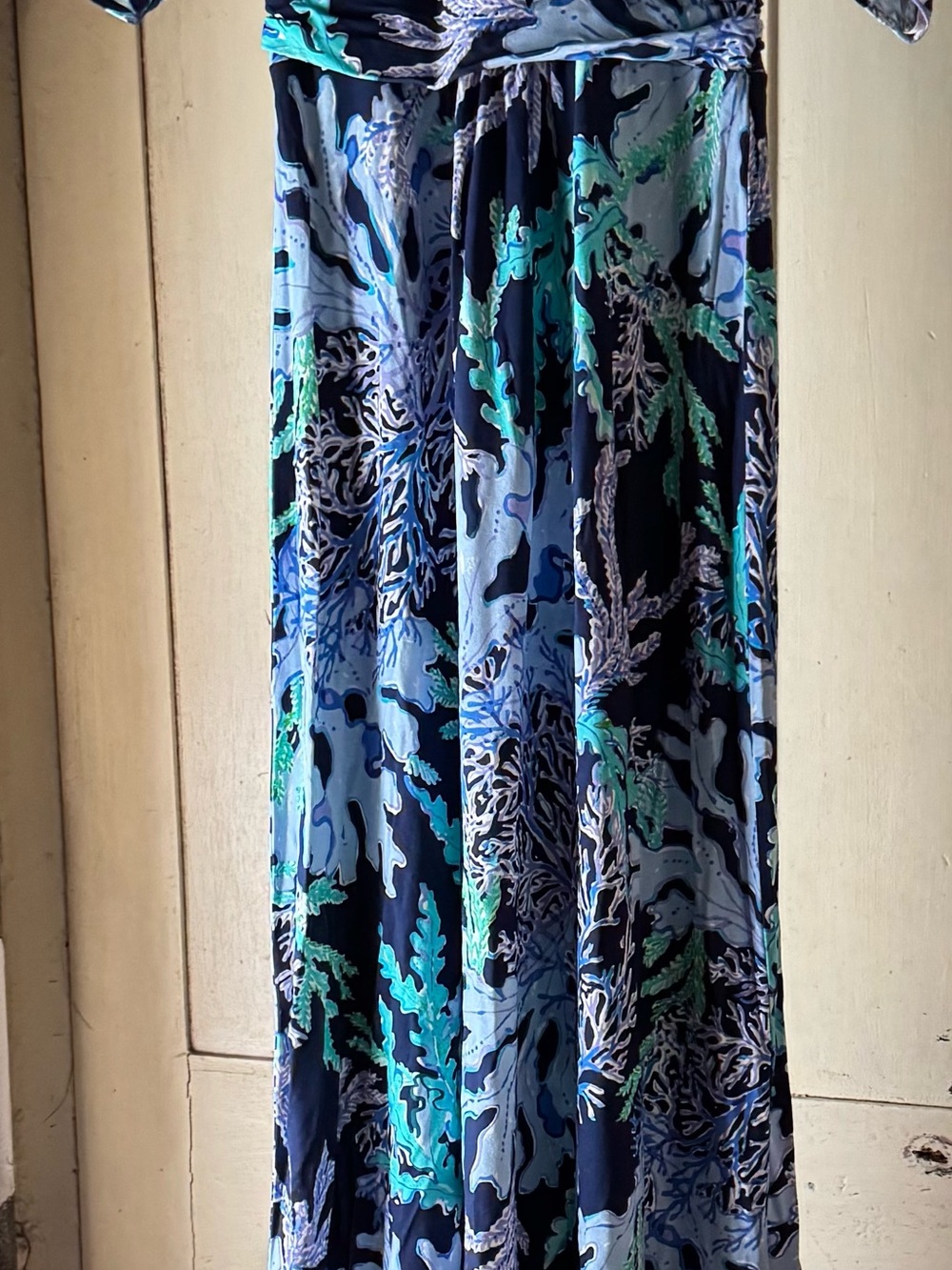Lilly Pulitzer Navy Maxi Skirt with Blue and Teal Coral Print
